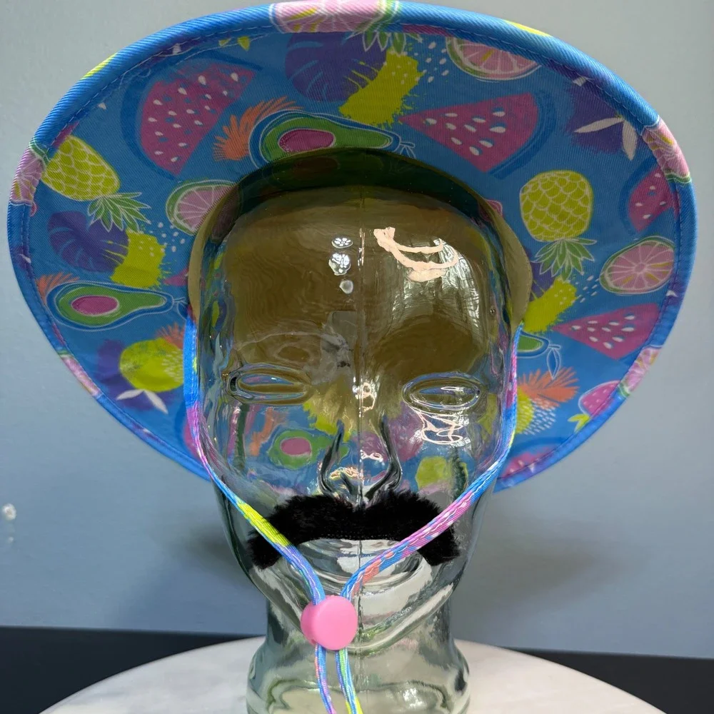 Tommy Bahama Kids Straw Sun Hat Tropical Fruit Print Wide Brim Adjustable Strap